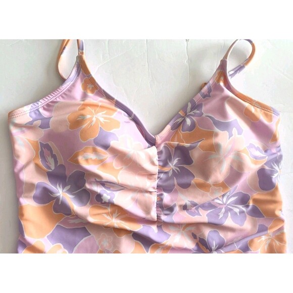 Ninety Nine One Piece Swimsuit Size 1X Purple Floral Print Ruched Resort Pool - Picture 6 of 9